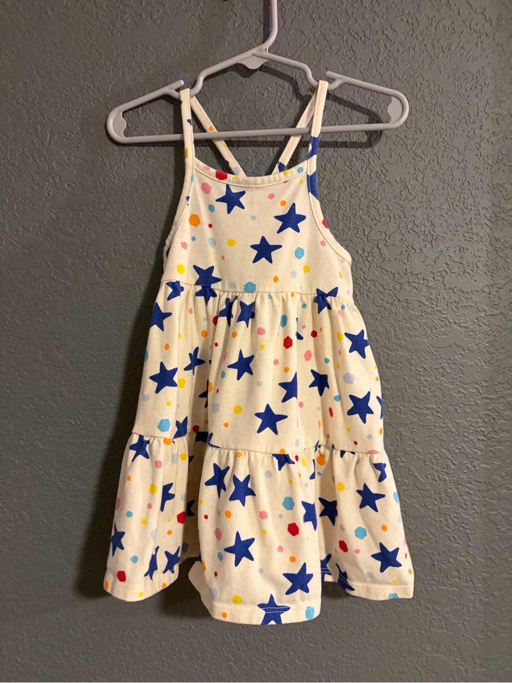 Cat & Jack Cream Sundress with Blue Stars and Multicolor Dots